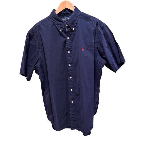 Ralph Lauren Mens Short Sleeve Navy Blue Size, XL Twill Shirt Work Wear - Picture 1 of 9